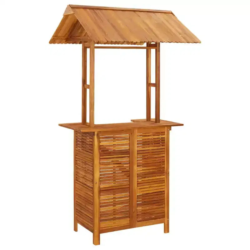 vidaXL conjunto de bar para patio de 5 piezas de madera de acacia, mesa alta de exterior con cubierta superior y 4 taburetes para jardín y terraza, acabado marrón