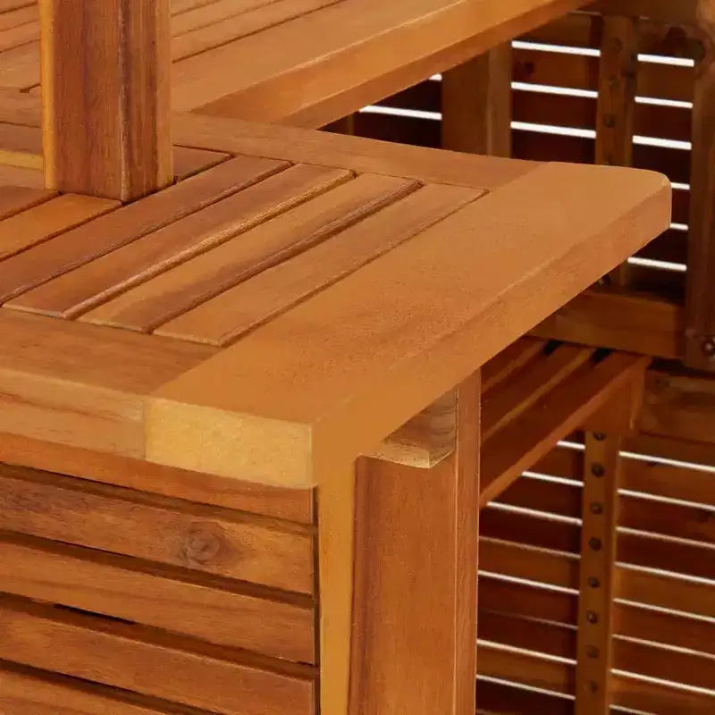 vidaXL conjunto de bar para patio de 5 piezas de madera de acacia, mesa alta de exterior con cubierta superior y 4 taburetes para jardín y terraza, acabado marrón