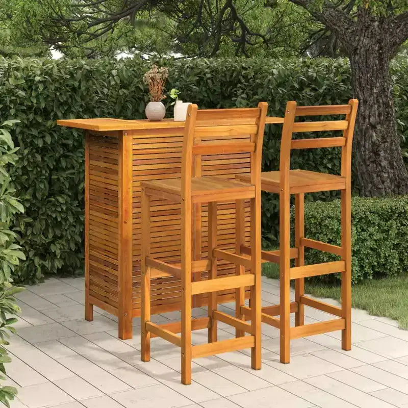 Conjunto de mesa y sillas de bar vidaXL, conjunto de comedor de 3 piezas, de madera maciza de acacia