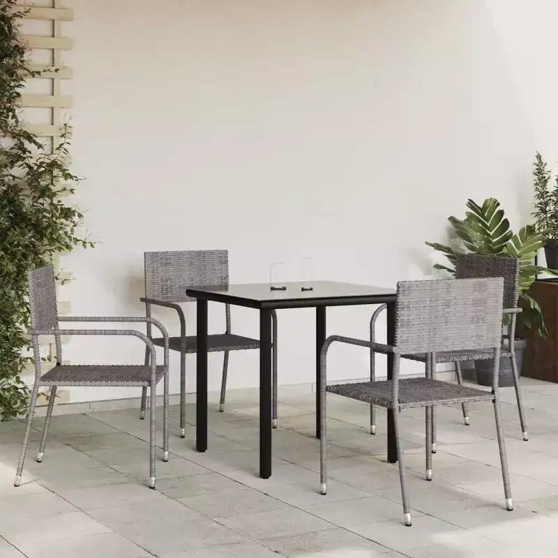 vidaXL conjunto de comedor para patio con mesa y sillas, poliratán gris y negro y acero - longitud de la mesa 31.5, 4 artículos