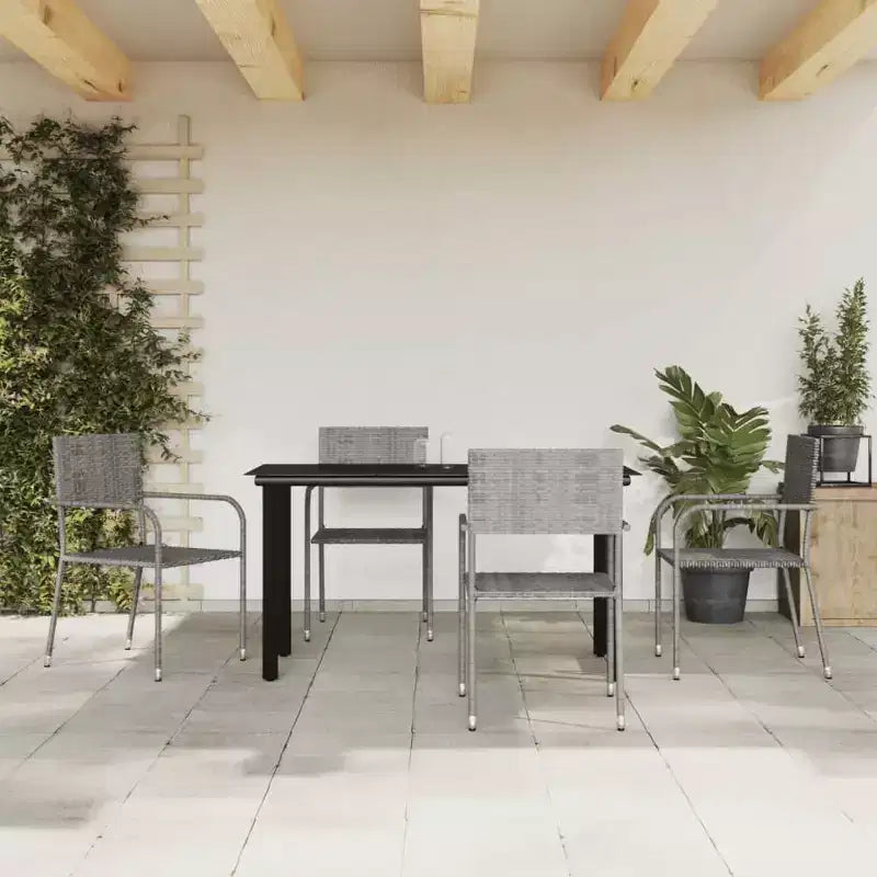 Conjunto de comedor para patio vidaXL, mesa y sillas de ratán de polietileno y acero gris y negro - mesa de 55.1 de largo, 4 piezas
