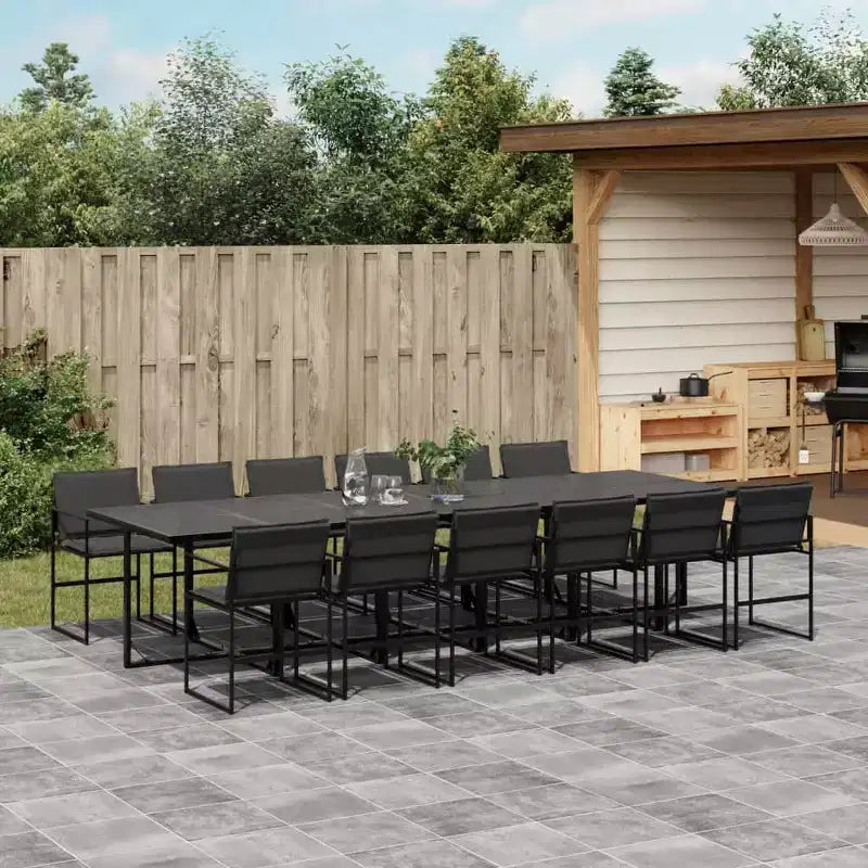 vidaXL conjunto de comedor para patio con cojines, muebles de jardín para exterior, textileno negro