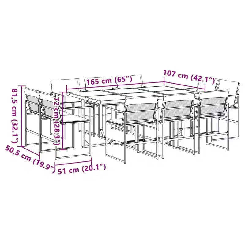 Conjunto de comedor para patio de 11 piezas de vidaXL con cojines, textileno negro