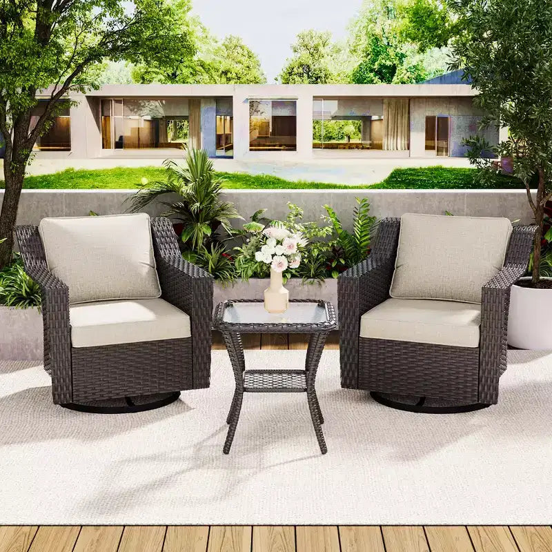 Silla mecedora giratoria para exterior UPTIOT con mesa auxiliar