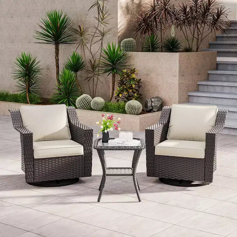 Silla mecedora giratoria para exterior UPTIOT con mesa auxiliar