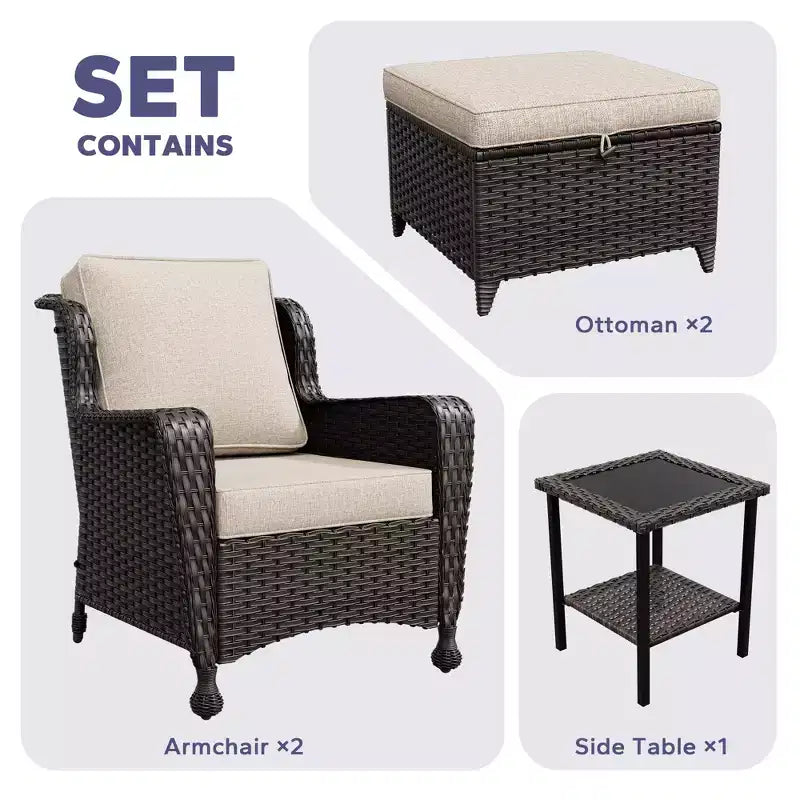 Conjunto de conversación para patio de ratán UPTIOT de 5 piezas con mesa auxiliar