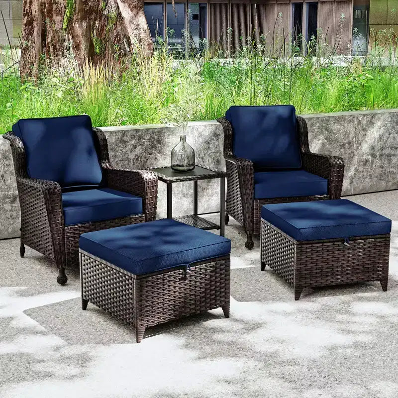 Conjunto de conversación para patio de ratán UPTIOT de 5 piezas con mesa auxiliar