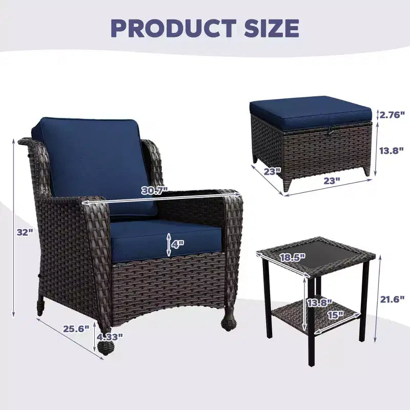 Conjunto de conversación para patio de ratán UPTIOT de 5 piezas con mesa auxiliar