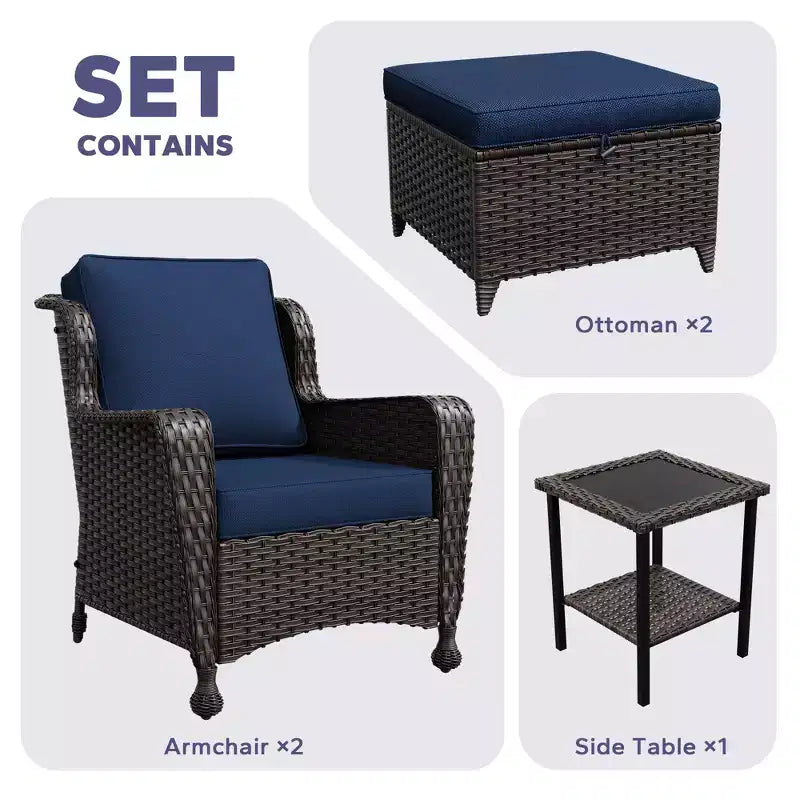 Conjunto de conversación para patio de ratán UPTIOT de 5 piezas con mesa auxiliar