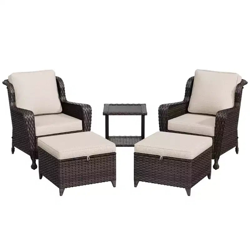 Conjunto de conversación para patio de ratán UPTIOT de 5 piezas con mesa auxiliar