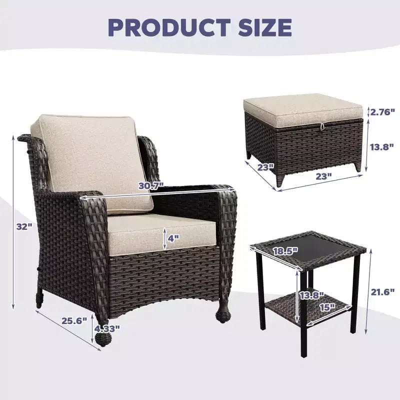 Conjunto de conversación para patio de ratán UPTIOT de 5 piezas con mesa auxiliar