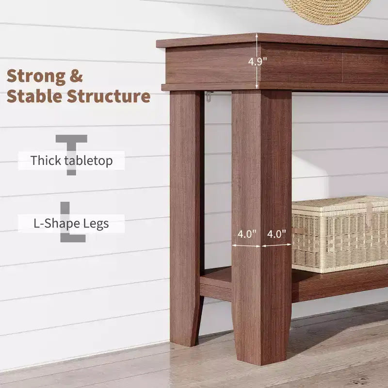 59-Inch Long Console Table, Wooden Entryway Table with 2 Drawers & Open Storage Shelf, Hallway, Living Room