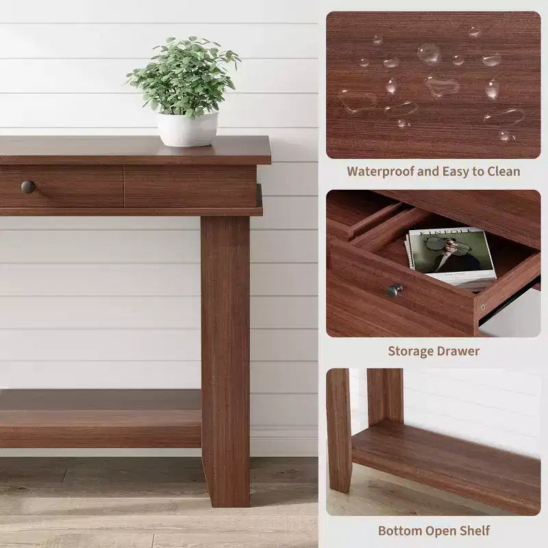 59-Inch Long Console Table, Wooden Entryway Table with 2 Drawers & Open Storage Shelf, Hallway, Living Room