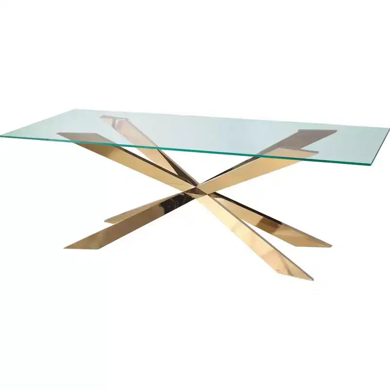 HomeRoots 87 Clear and Gold Glass and Metal Cross Leg Base Dining Table