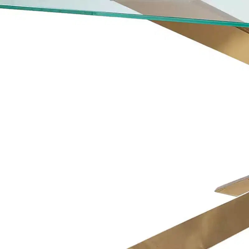 87" Clear and Gold Glass and Metal Cross Leg Dining Table