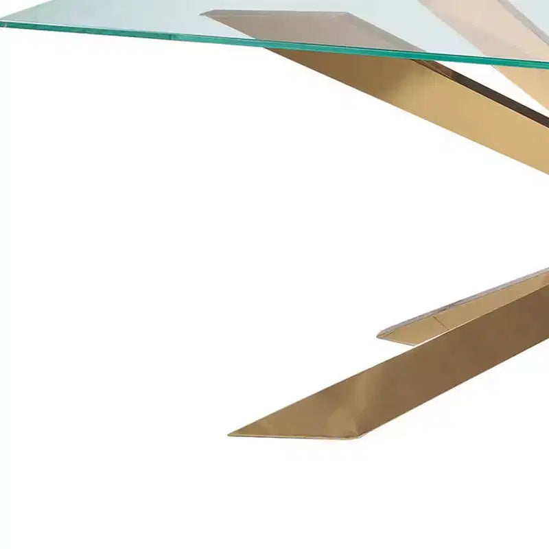 87" Clear and Gold Glass and Metal Cross Leg Dining Table