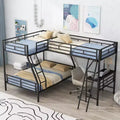 L-Shaped Matal Triple Bunk Bed Frame with Desk for 3 Kids, Twin over Full Bunk Bed with Twin Size Loft Bed Attached, Black