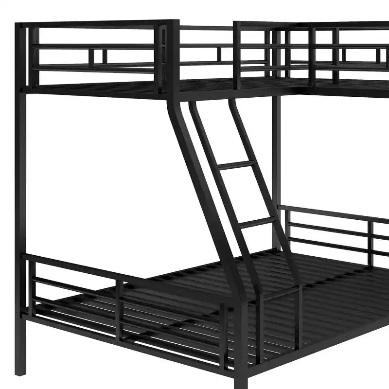 L-Shaped Metal Triple Bunk Bed with Desk for 3 Kids, Twin over Full, Black