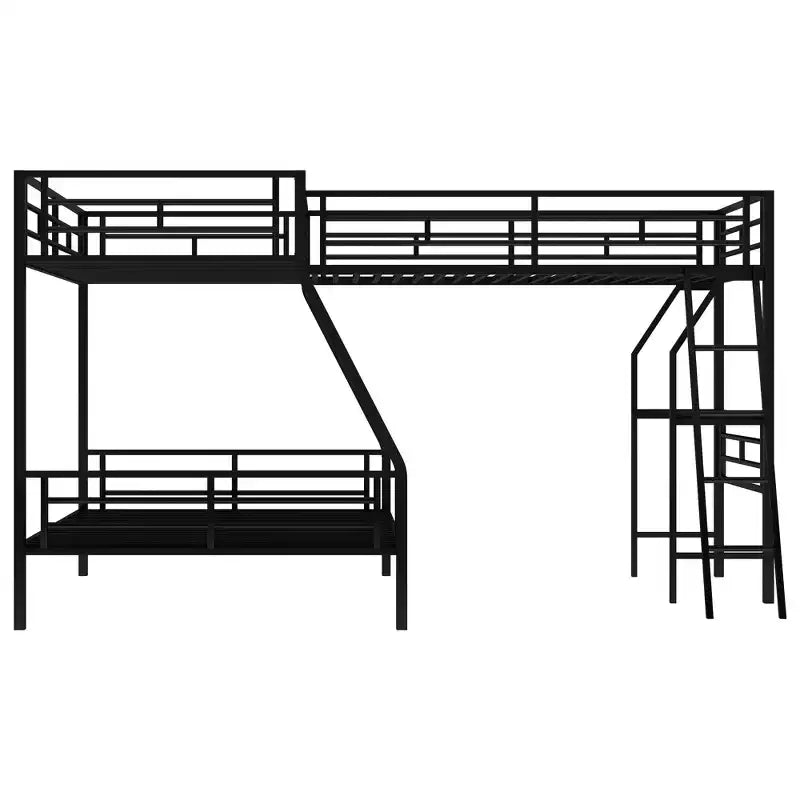 L-Shaped Metal Triple Bunk Bed with Desk for 3 Kids, Twin over Full, Black