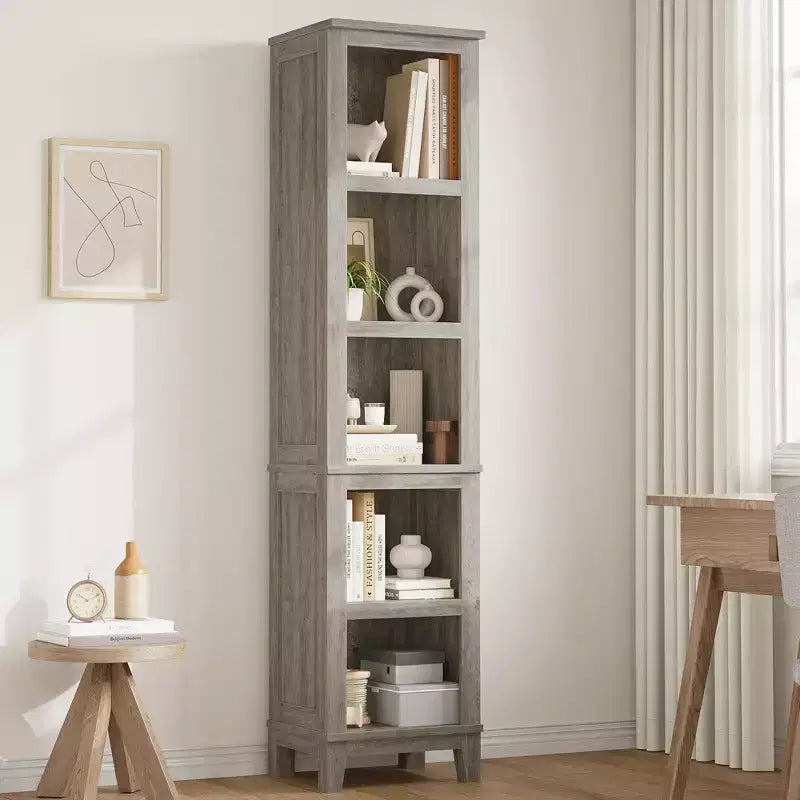 Narrow 5-Tier Bookcase, 71.3 Tall Farmhouse Bookshelf with Vintage Design, Slim Wooden Storage Shelf for Living Room, Home Office, and Bedroom