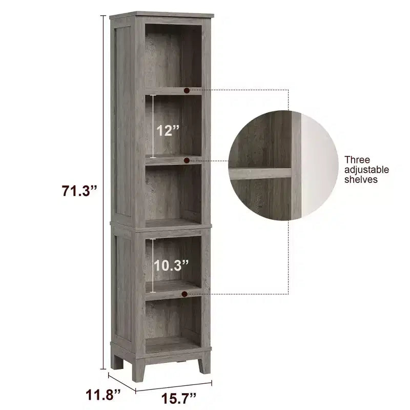 Narrow 5-Tier Bookcase, 71.3 Tall Farmhouse Bookshelf with Vintage Design, Slim Wooden Storage Shelf for Living Room, Home Office, and Bedroom