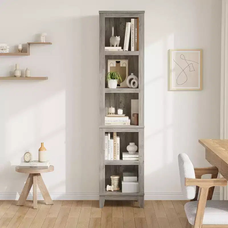 Narrow 5-Tier Bookcase, 71.3 Tall Farmhouse Bookshelf with Vintage Design, Slim Wooden Storage Shelf for Living Room, Home Office, and Bedroom