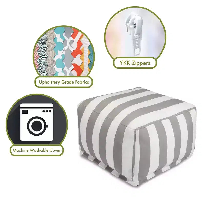 Ottoman Pouf Vertical Stripe, Removable Washable Cover