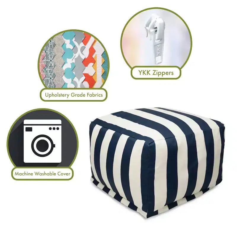 Ottoman Pouf Vertical Stripe, Removable Washable Cover