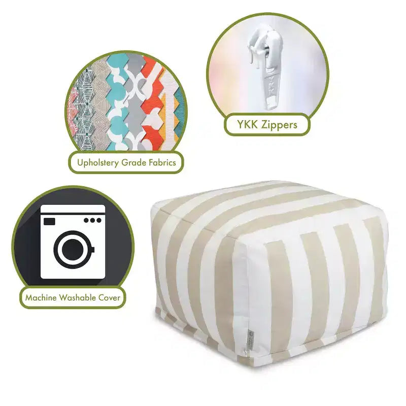 Ottoman Pouf Vertical Stripe, Removable Washable Cover