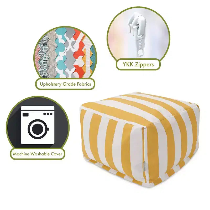 Ottoman Pouf Vertical Stripe, Removable Washable Cover