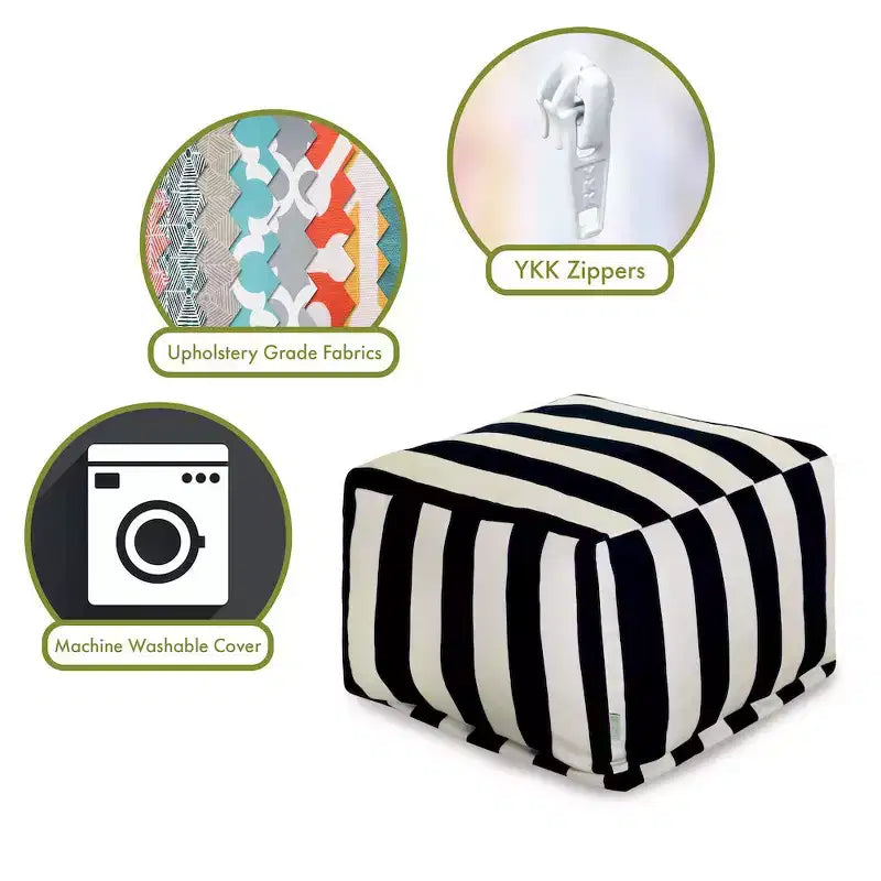 Ottoman Pouf Vertical Stripe, Removable Washable Cover