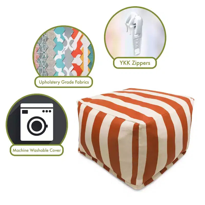 Ottoman Pouf Vertical Stripe, Removable Washable Cover