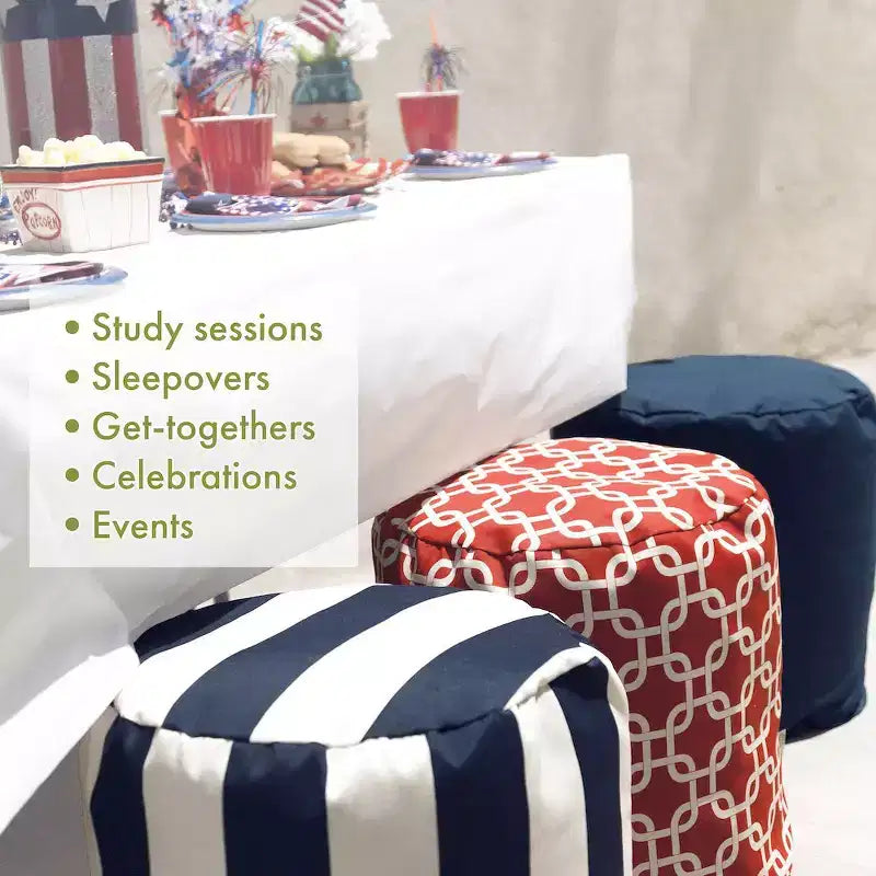 Round Pouf French Quarter Navy, Removable Washable Cover