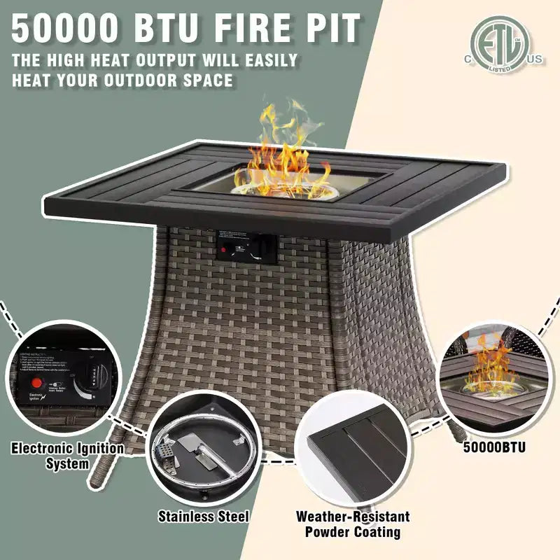 Conjunto de muebles de conversación para patio UPTIOT de mimbre para exteriores con mesa para brasero opcional