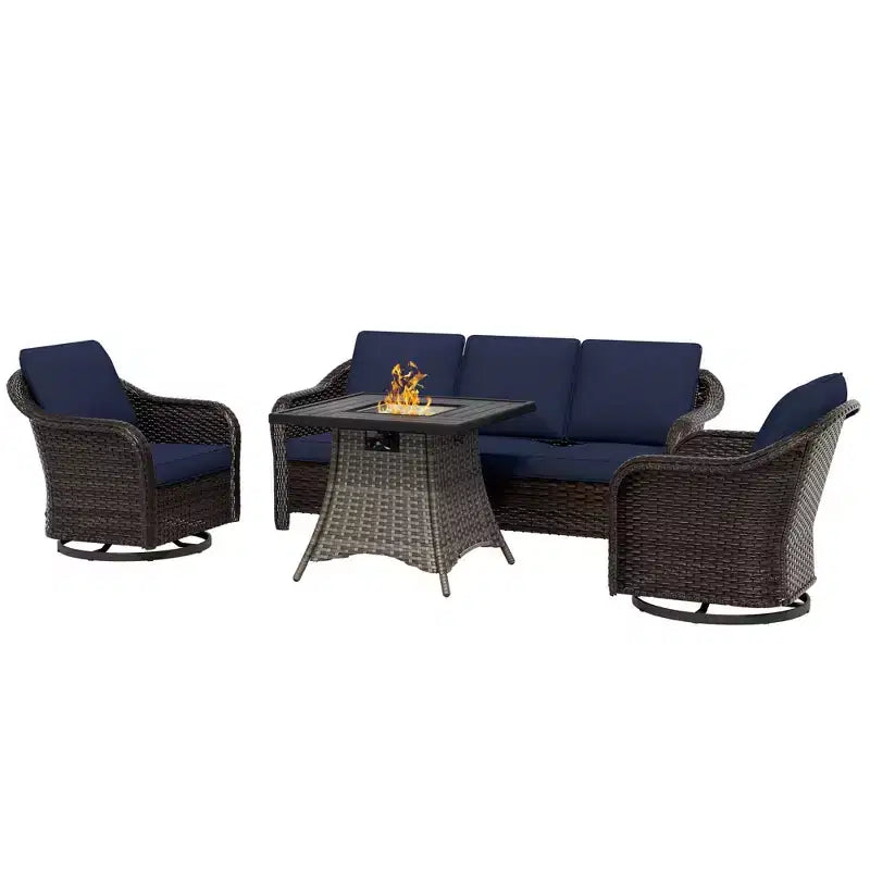 Conjunto de muebles de conversación para patio UPTIOT de mimbre para exteriores con mesa para brasero opcional