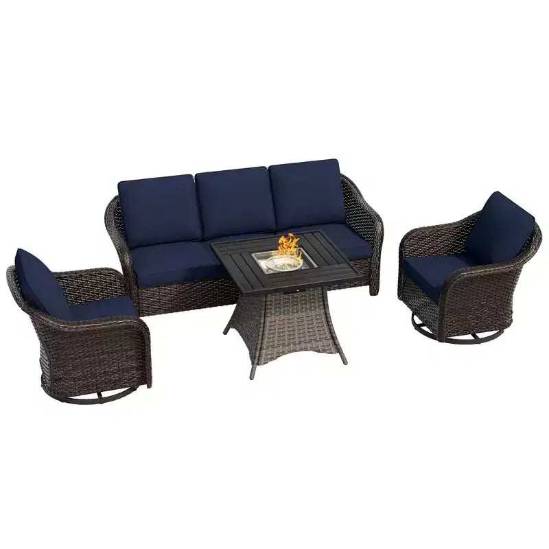 Conjunto de muebles de conversación para patio UPTIOT de mimbre para exteriores con mesa para brasero opcional