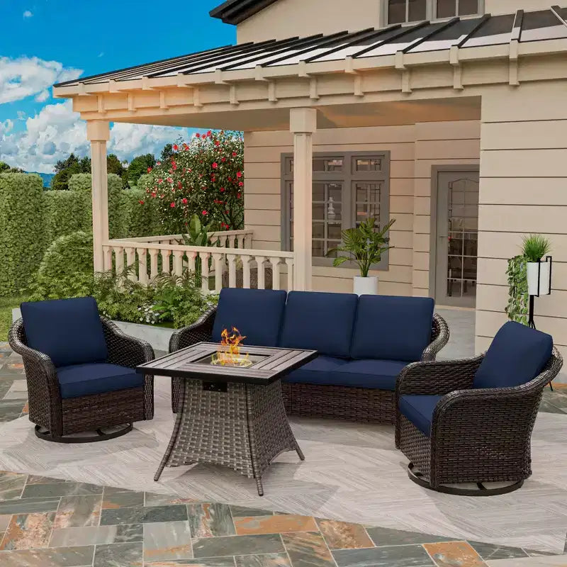 Conjunto de muebles de conversación para patio UPTIOT de mimbre para exteriores con mesa para brasero opcional