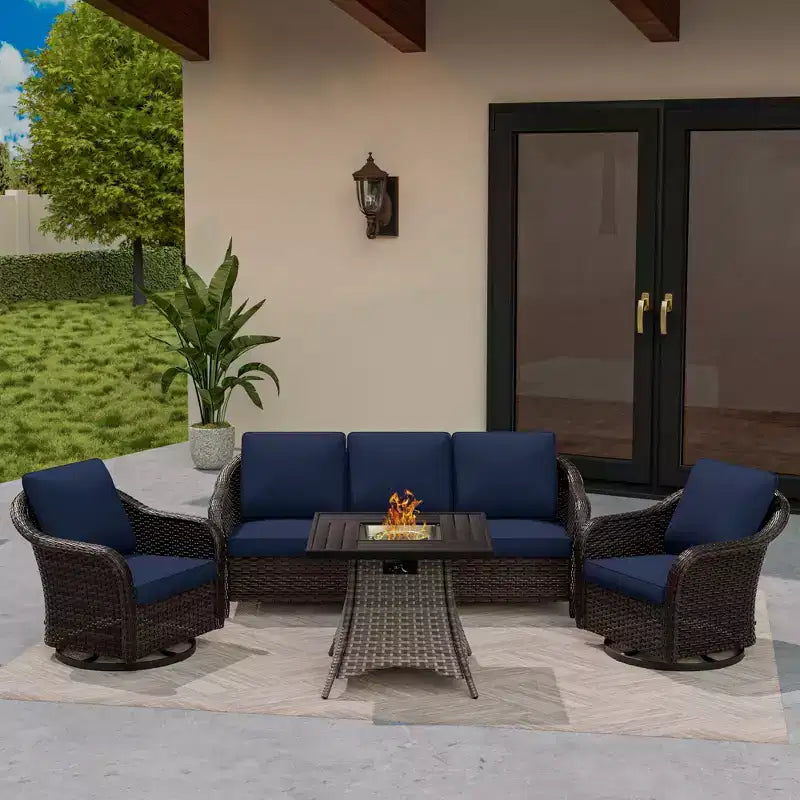 Conjunto de muebles de conversación para patio UPTIOT de mimbre para exteriores con mesa para brasero opcional