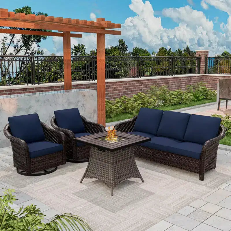 Conjunto de muebles de conversación para patio UPTIOT de mimbre para exteriores con mesa para brasero opcional