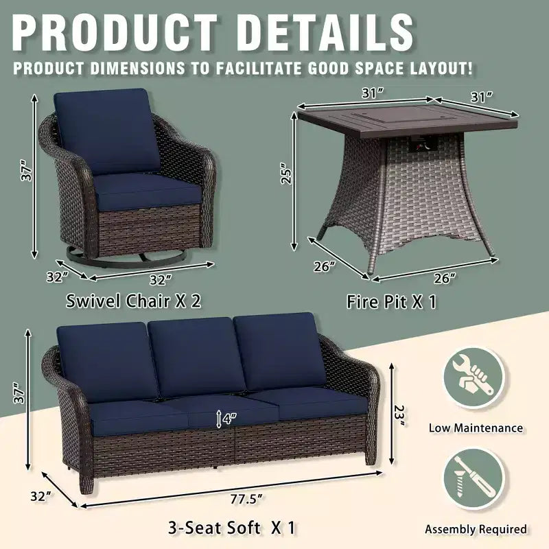 Conjunto de muebles de conversación para patio UPTIOT de mimbre para exteriores con mesa para brasero opcional