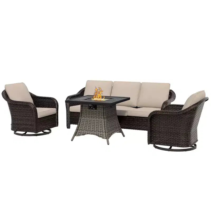 Conjunto de muebles de conversación para patio UPTIOT de mimbre para exteriores con mesa para brasero opcional
