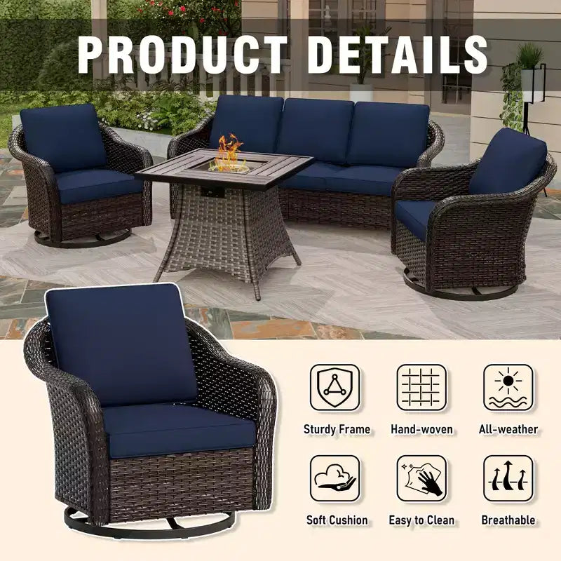 Conjunto de muebles de conversación para patio UPTIOT de mimbre para exteriores con mesa para brasero opcional