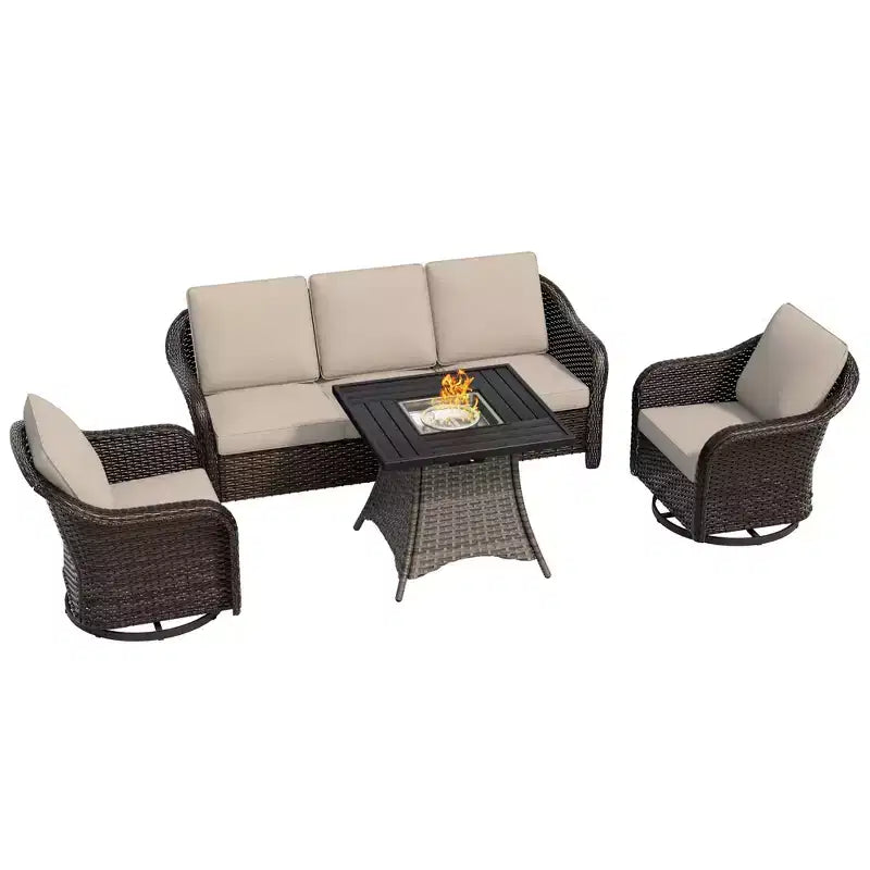 Conjunto de muebles de conversación para patio UPTIOT de mimbre para exteriores con mesa para brasero opcional