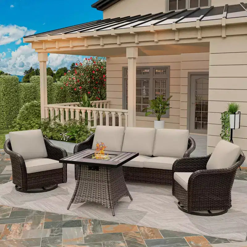Conjunto de muebles de conversación para patio UPTIOT de mimbre para exteriores con mesa para brasero opcional