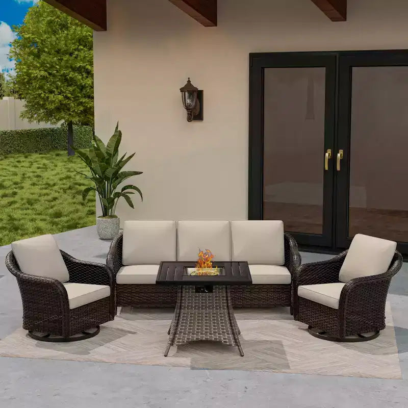 Conjunto de muebles de conversación para patio UPTIOT de mimbre para exteriores con mesa para brasero opcional