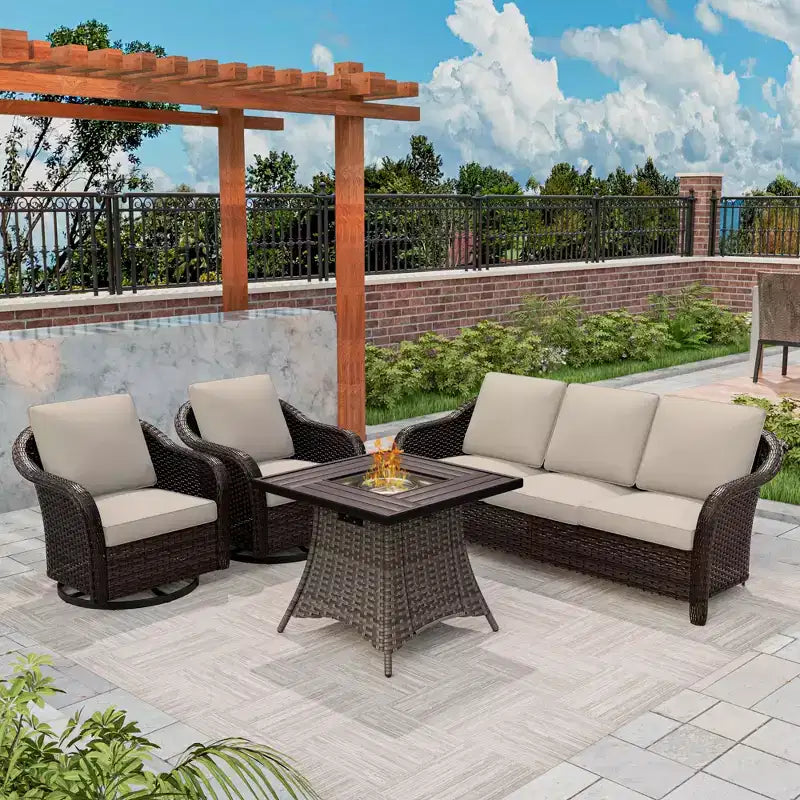Conjunto de muebles de conversación para patio UPTIOT de mimbre para exteriores con mesa para brasero opcional