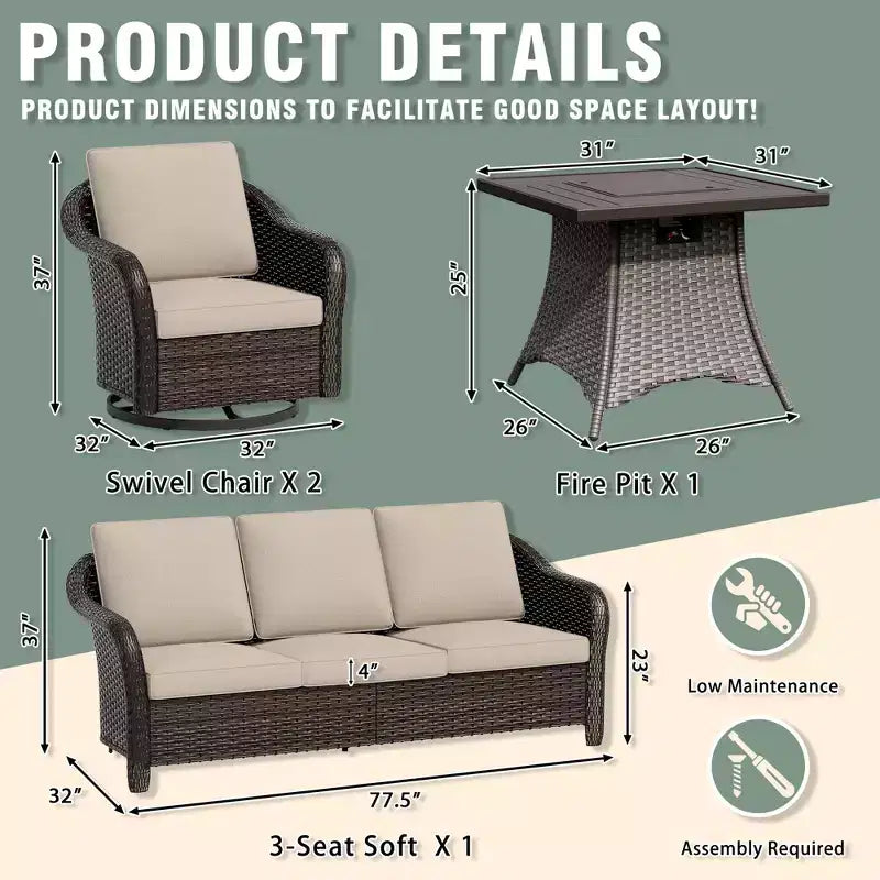 Conjunto de muebles de conversación para patio UPTIOT de mimbre para exteriores con mesa para brasero opcional