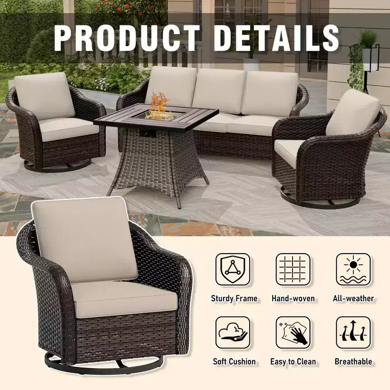 Conjunto de muebles de conversación para patio UPTIOT de mimbre para exteriores con mesa para brasero opcional