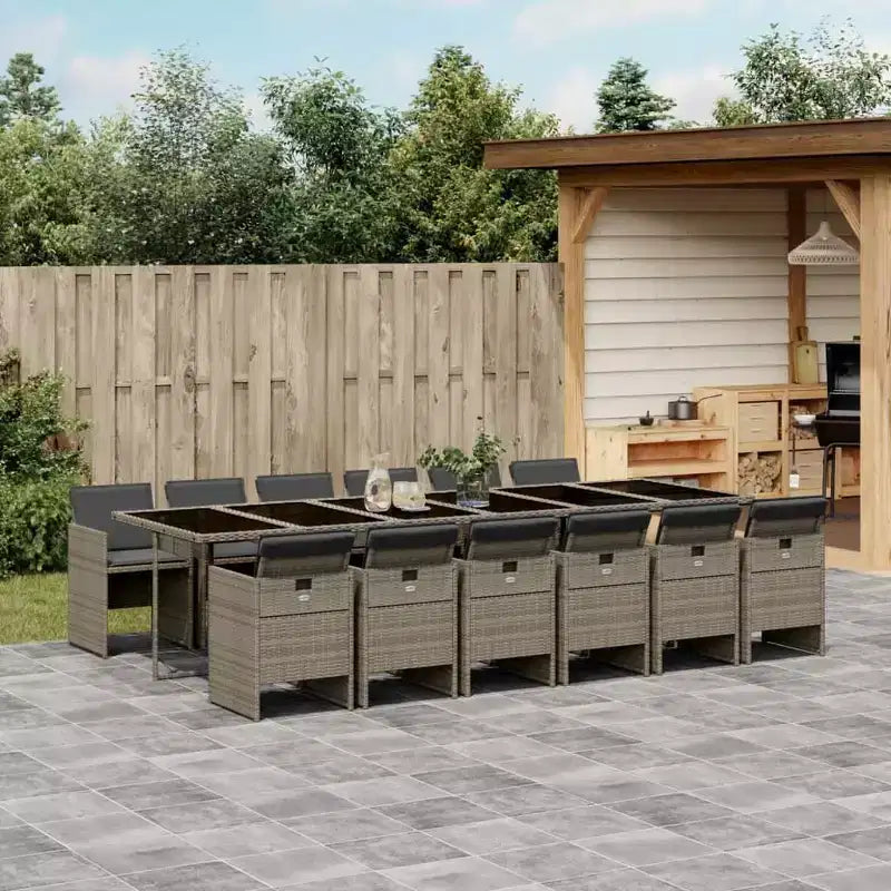 Conjunto de comedor para patio vidaXL con cojines, mesa y sillas de jardín de ratán de polietileno gris
