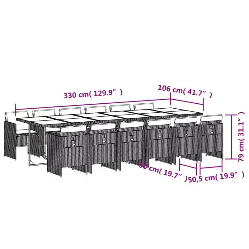 Conjunto de comedor para patio vidaXL con cojines, mesa y sillas de jardín de ratán de polietileno gris
